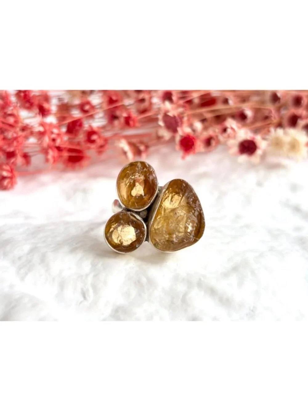 Rough Cut Citrine Semi Precious Sterling Silver 925 Vintage Ring - sz 7.75